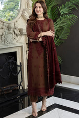 3 Piece - Unstitched Fully Embroidered Lawn Fabric with Chiffon Dupatta AJ-56