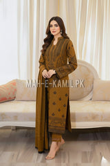 3 Piece - Unstitched Fully Embroidered Dhanak Fabric MB-100