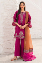 3 Piece - Unstitched Embroidered Lawn Fabric With Embroidered Chiffon Dupatta JZ-2830