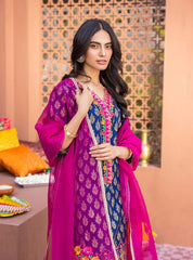 3 Piece - Unstitched Digital Printed Lawn Shirt Trouser and Dupatta With Embroidered Laces