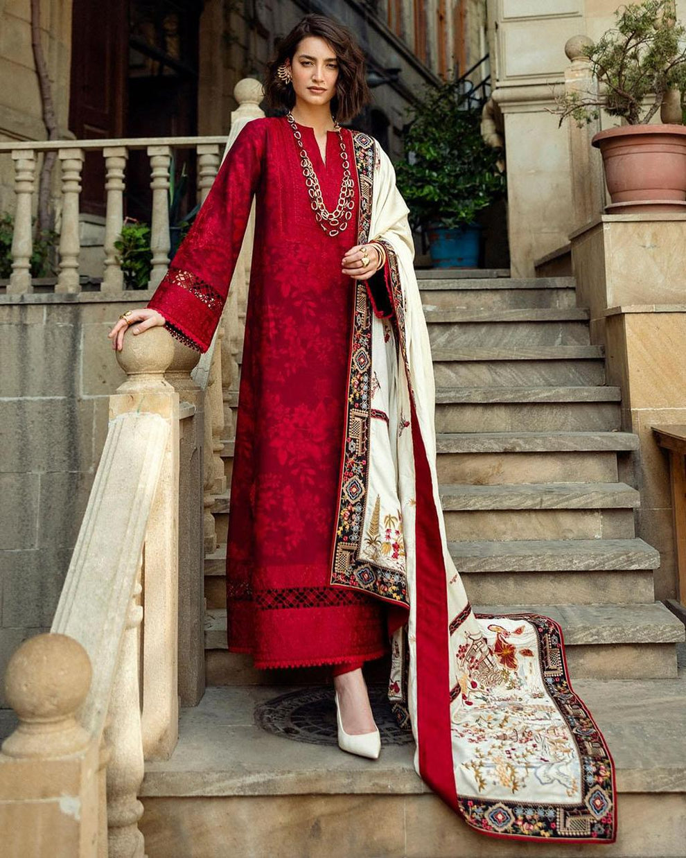 3 Piece - Unstitched Fully Embroidered Dhanak Fabric MQ-560