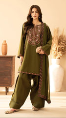 BT 2960-3 Piece Unstitched Heavy Embroidered Dhanak Suit ( Dhanak Embroidered Shawl )