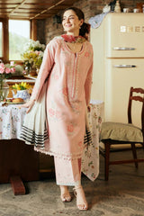 3 Piece - Unstitched Embroidered Lawn Fabric With Silk Dupatta