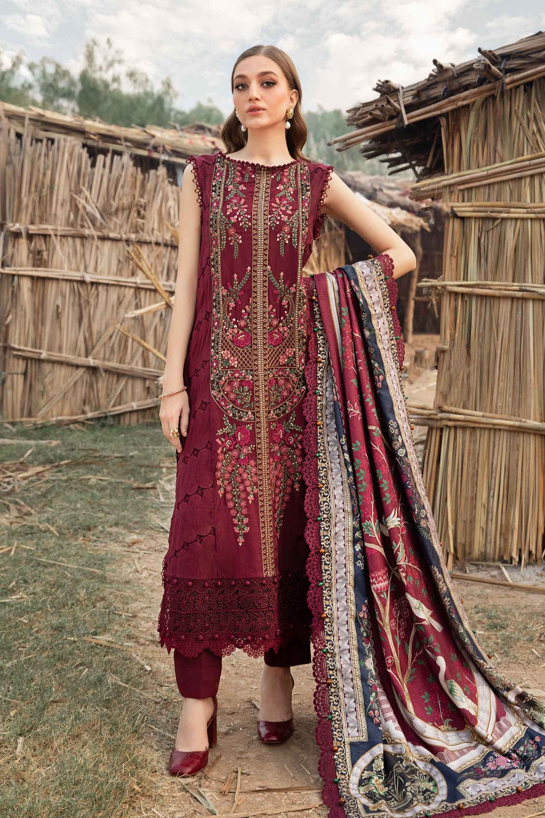 3 Piece - Unstitched Fully Embroidered Dhanak Fabric HR-515