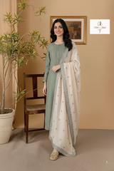 3 Piece - Unstitched Fully Embroidered Dhanak Fabric RP-600