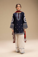 3 Piece - Embroidered Dhanak Fabric with Printed Wool Shawl RR-610