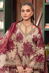 3 Piece - Unstitched Digital Printed Lawn Fabric With Embroided Laces