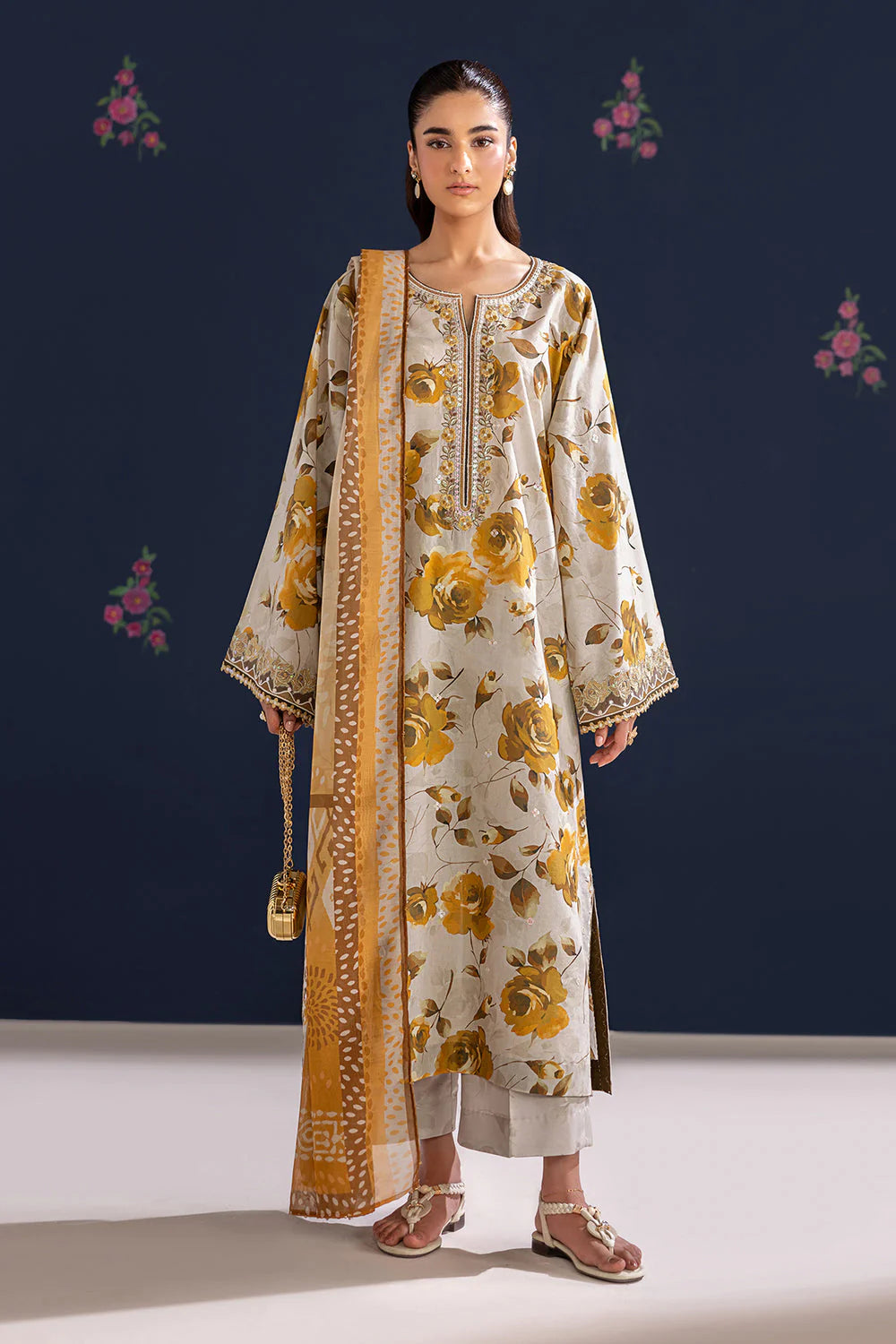 UNSTITCHED - 3 Piece Digital Printed Lawn Fabric With Lawn Dupatta BQ-234