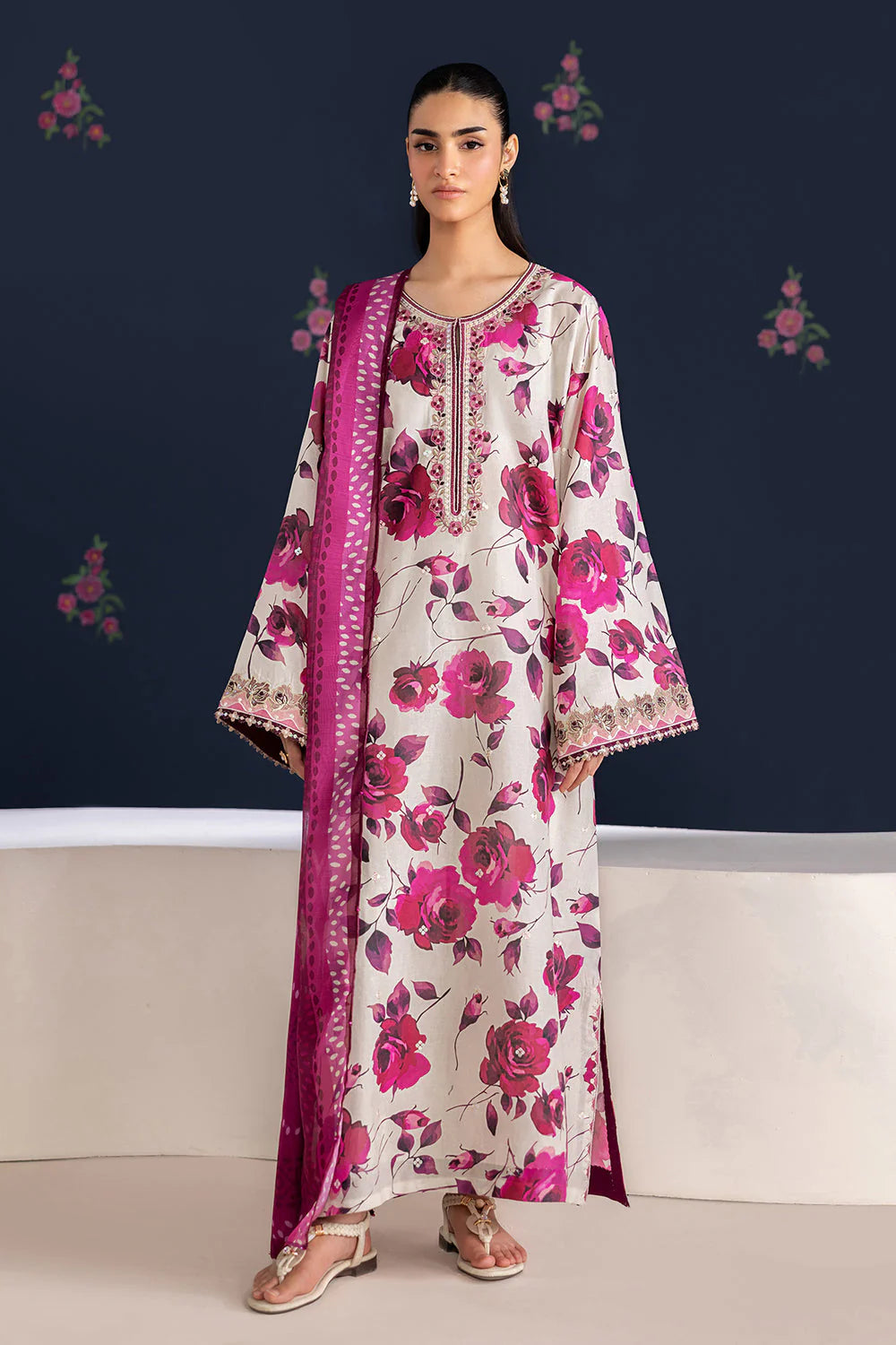 UNSTITCHED - 3 Piece Digital Printed Lawn Fabric With Lawn Dupatta BQ-235