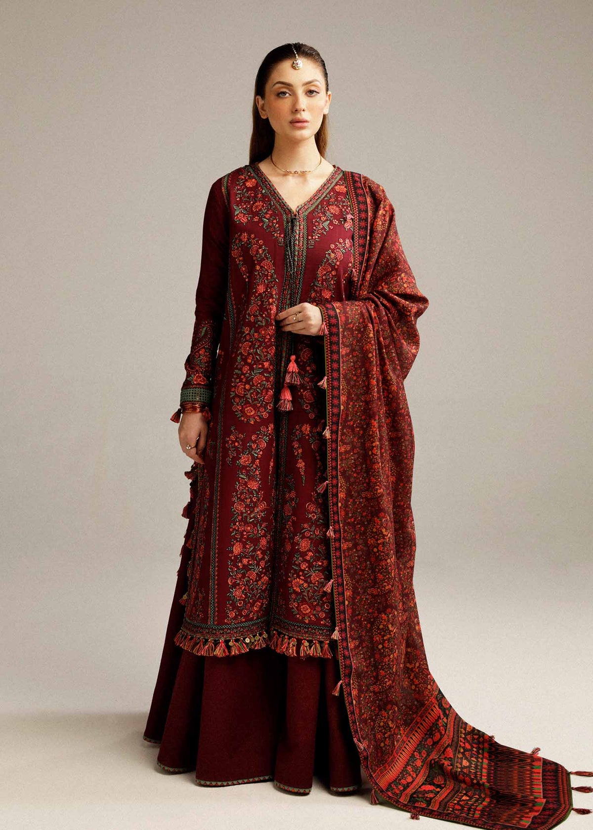 3 Piece - Unstitched Fully Embroided Dhanak Fabric HR-730