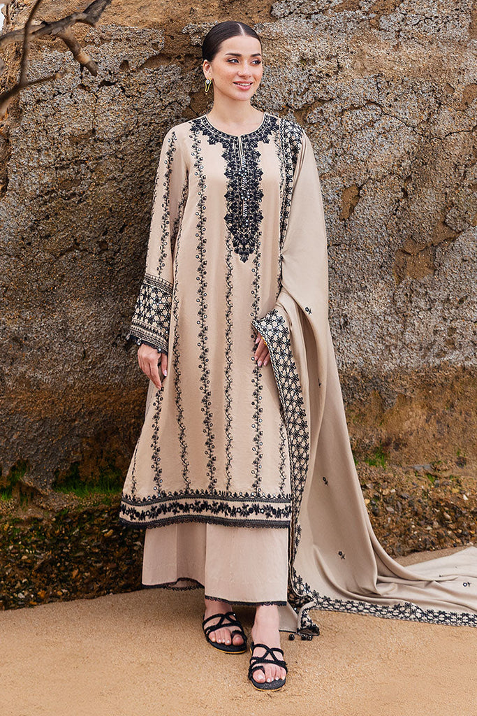 3 Piece - Unstitched Fully Embroidered Dhanak Fabric AJ-950