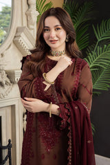 3 Piece - Unstitched Fully Embroidered Lawn Fabric with Chiffon Dupatta AJ-56